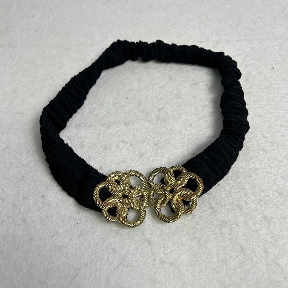 Vintage 80s Style Unbranded Womens M Black Gold Interlocking Knot Elastic Belt‎